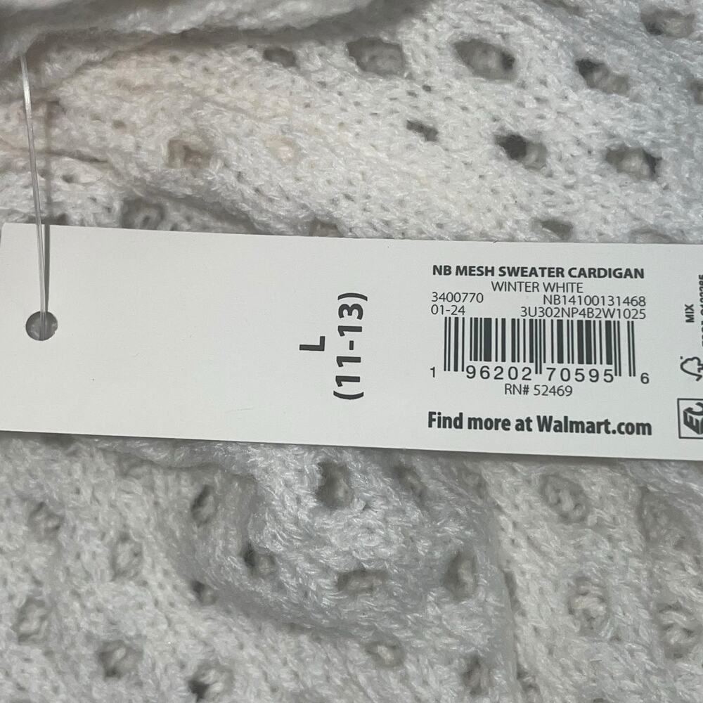 No Boundaries Juniors L 11-13 White Mesh Cardigan Open Front Knit Sweater NWT - Picture 7 of 11